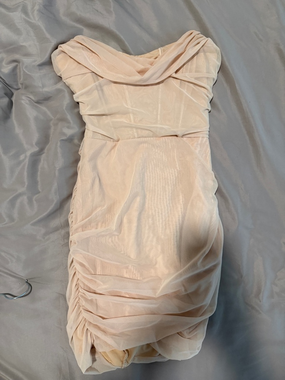 Oh Polly Strapless Ruched Mini Dress in Blush Pink